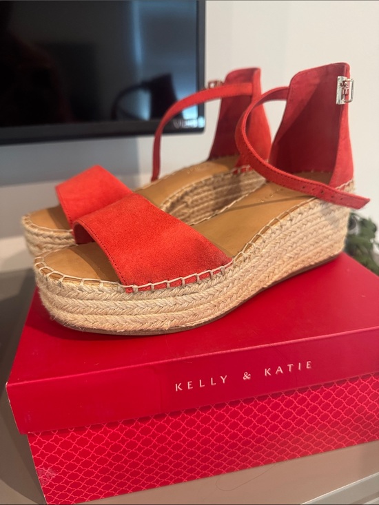 Kelly & Katie Shoes - Kelly & Katie orange Suede Espadrille Wedge Sandals